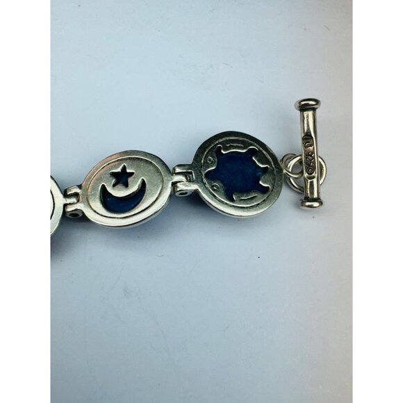 Estate Carolyn Pollack 925 Sterling Silver Lapis Lazuli Toggle Bracelet 7.5" - Picture 9 of 14